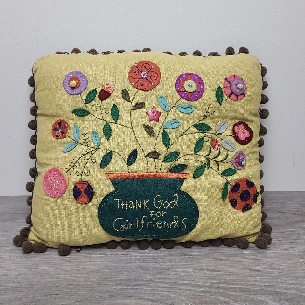 Thank God For Girlfriends Decorative Throw Accent Pillow Tassel Trim Buttons